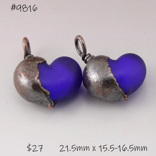 Cobalt Blue Etched Hearts with Copper Electroforming