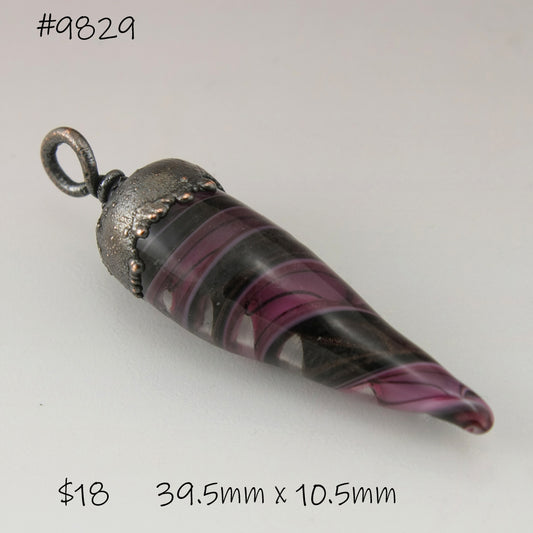 Pink Black Goldstone Helix Twist Tapered Pendulum with Copper Electroforming