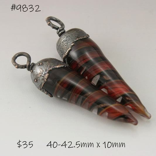Red Black Goldstone Helix Twist Tapered Pendulums with Copper Electroforming