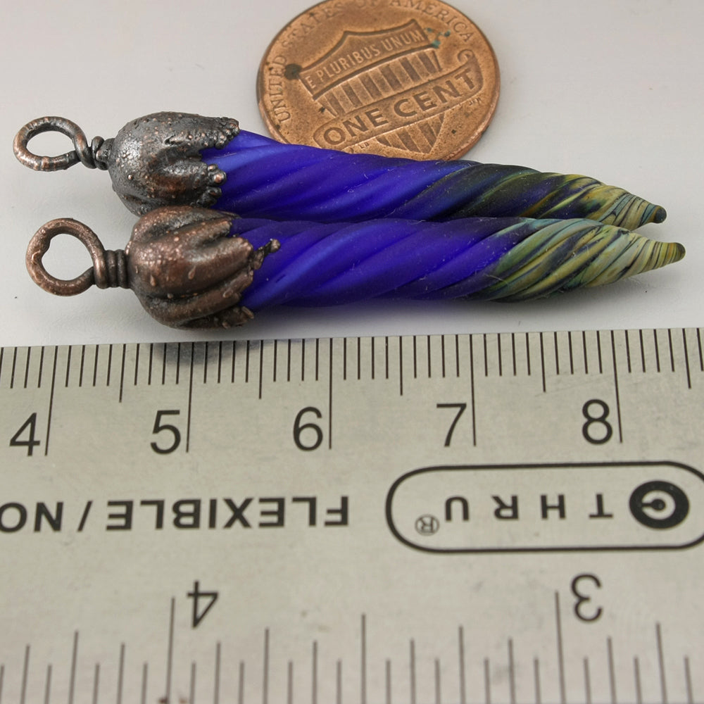 Cobalt Blue Raku Unicorn Horns with Copper Electroforming