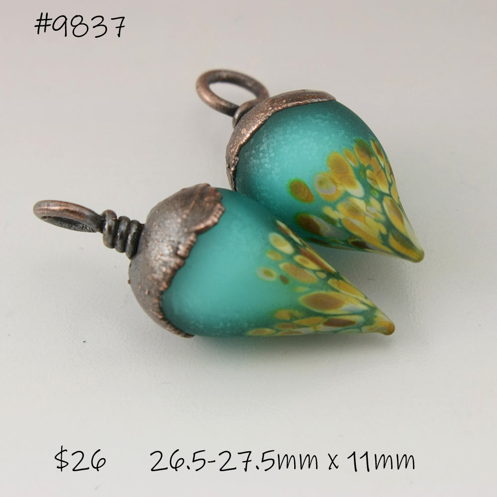 Teal over White Etched Raku Drops with Copper Electroforming