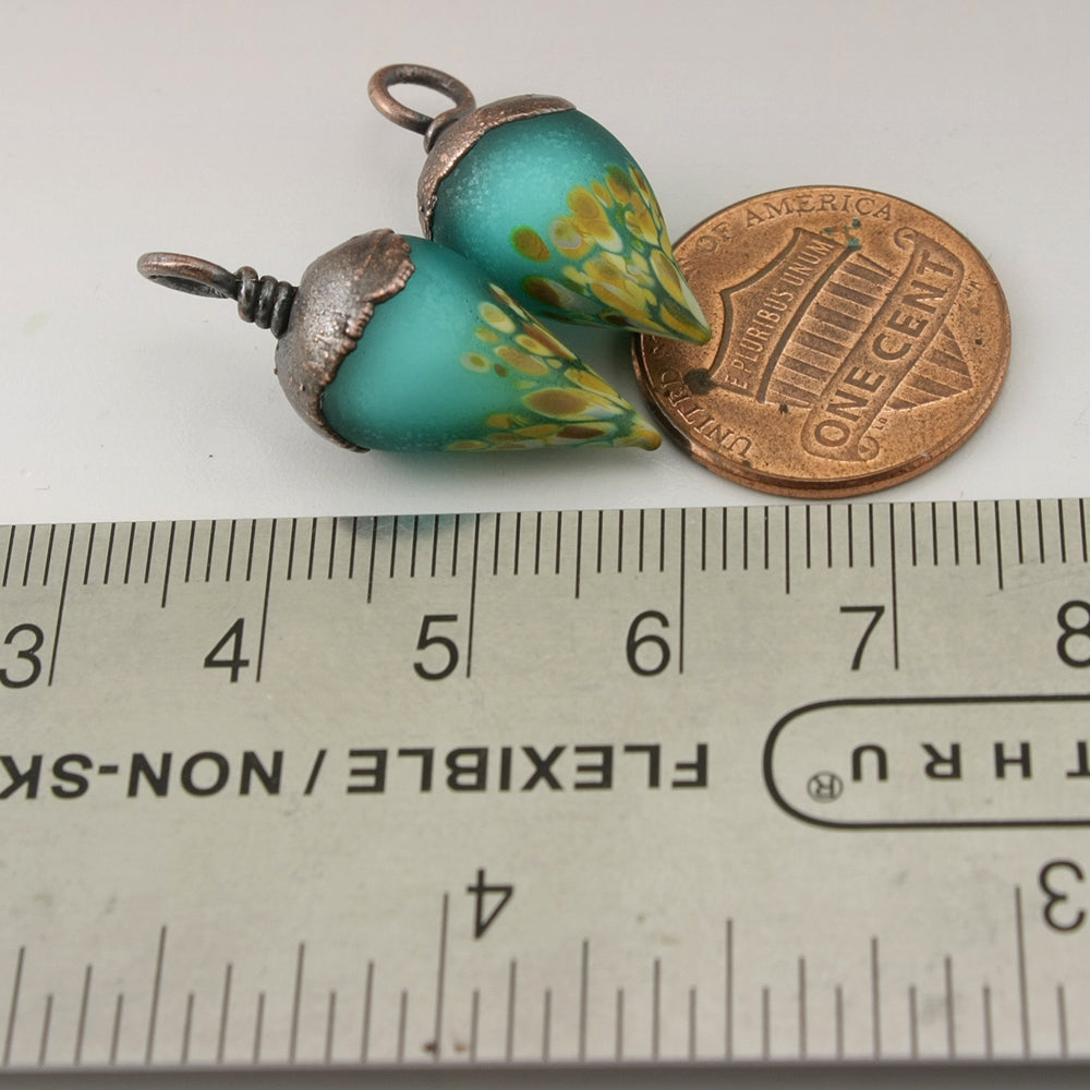 Teal over White Etched Raku Drops with Copper Electroforming