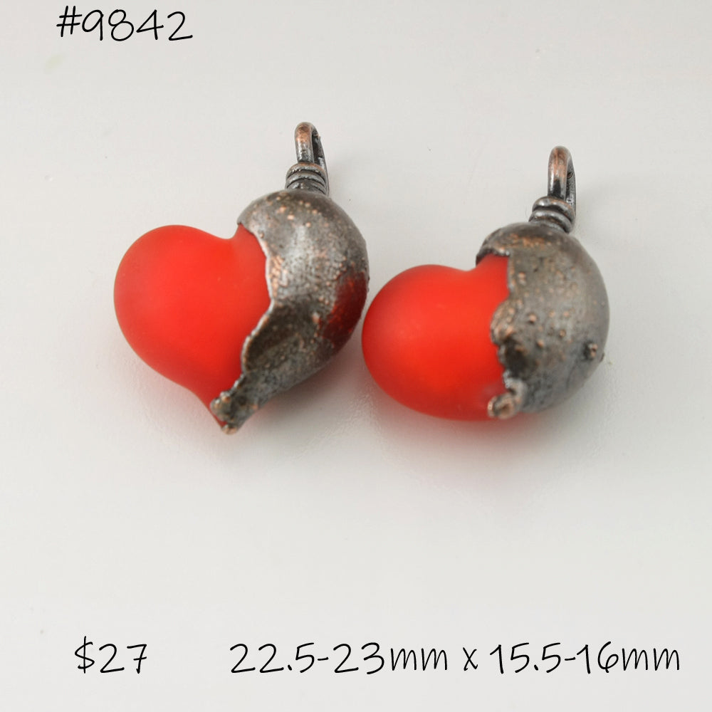 Etched Bright Orange Hearts with Copper Electroforming