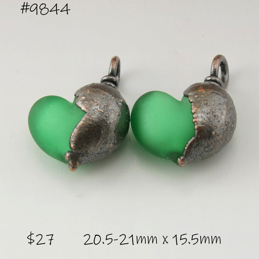 Emerald Green Hearts with Copper Electroforming