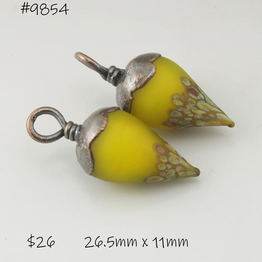 Bright Yellow Etched Raku Drops with Copper Electroforming