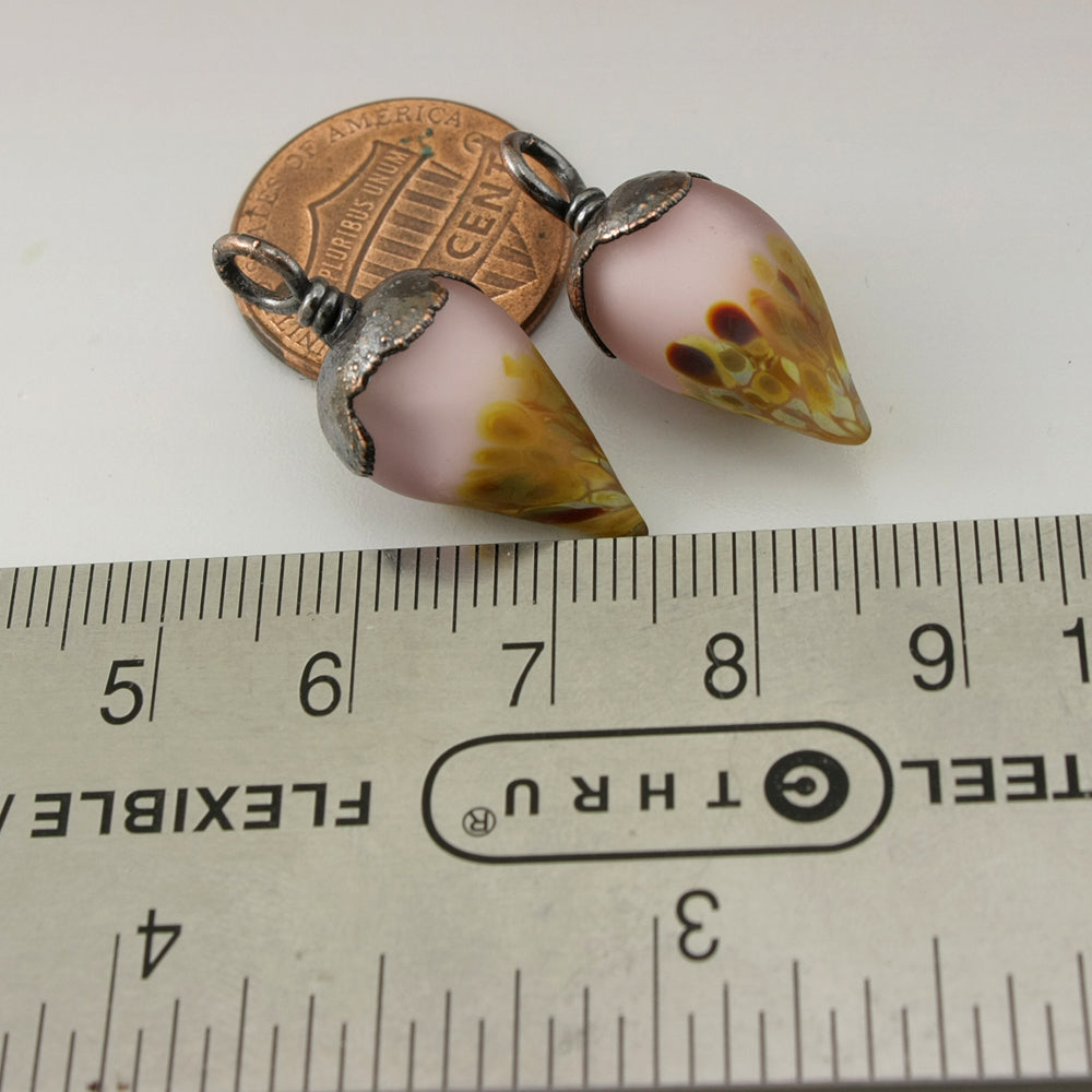 Pale Pink Etched Raku Drops with Copper Electroforming
