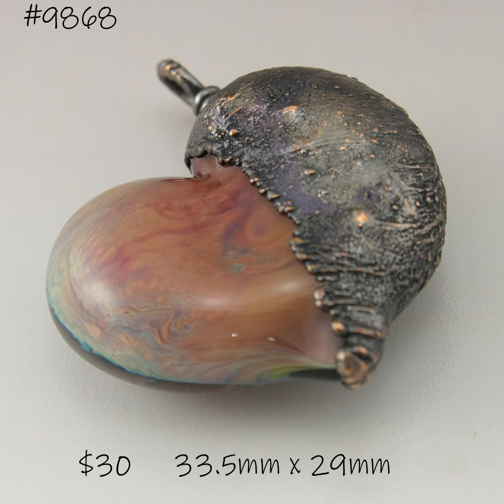 Multicolored Red Purple Swirl Heart Focal with Copper Electroforming