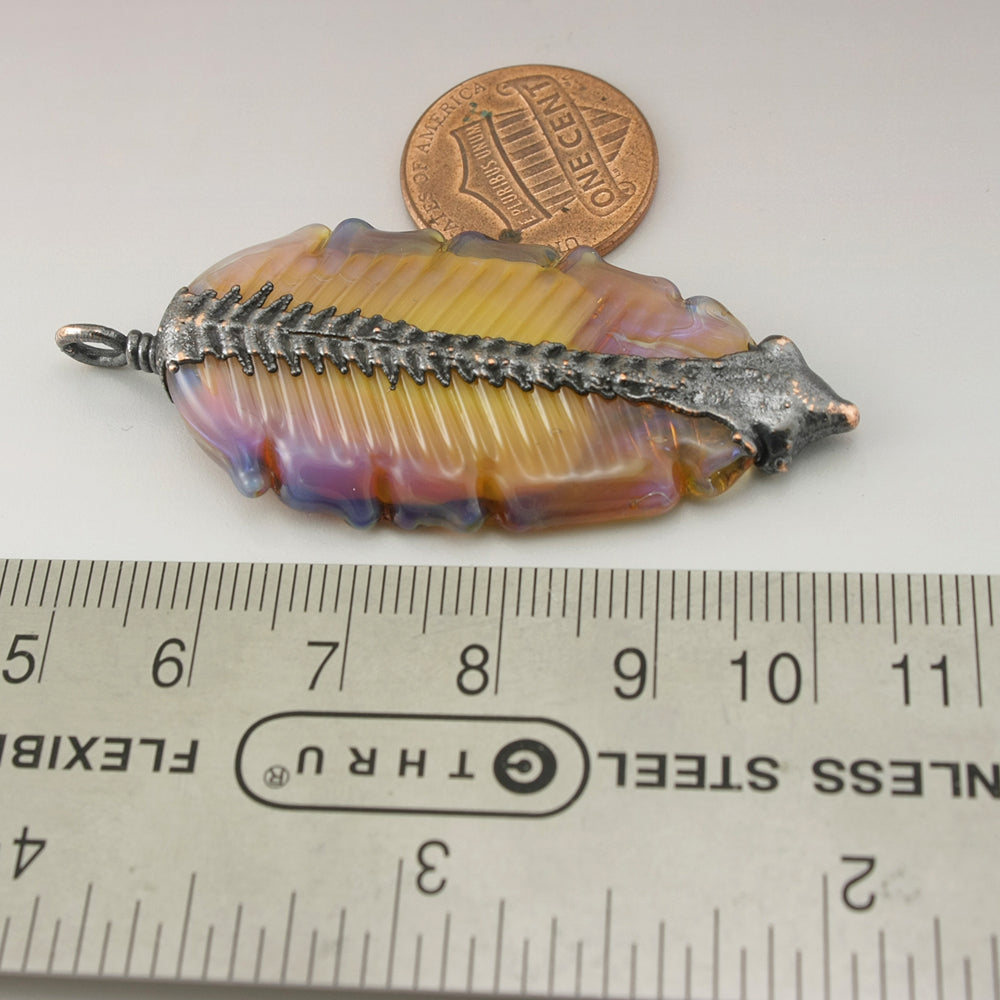 Sunrise Yellow Pink Luster Feather Focal with Copper Electroforming