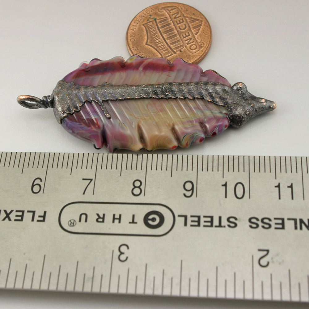 Red Purple Feather with Copper Electroforming Focal