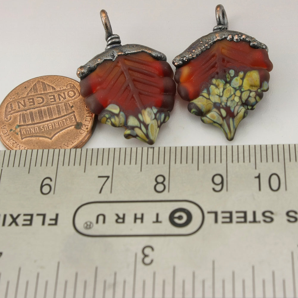 Etched Red Leaves with Raku Frit and Copper Electroforming