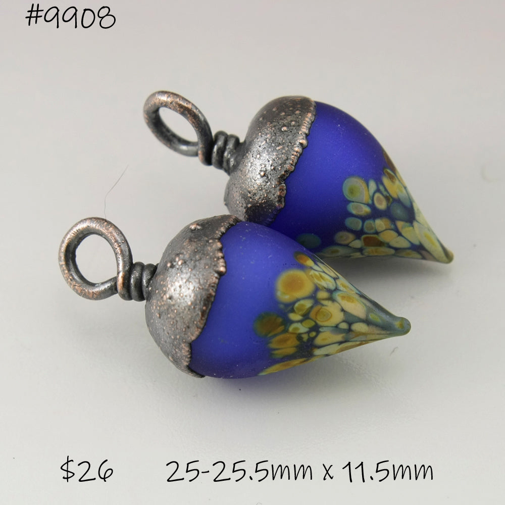 Dark Blue Etched Raku Drops with Copper Electroforming