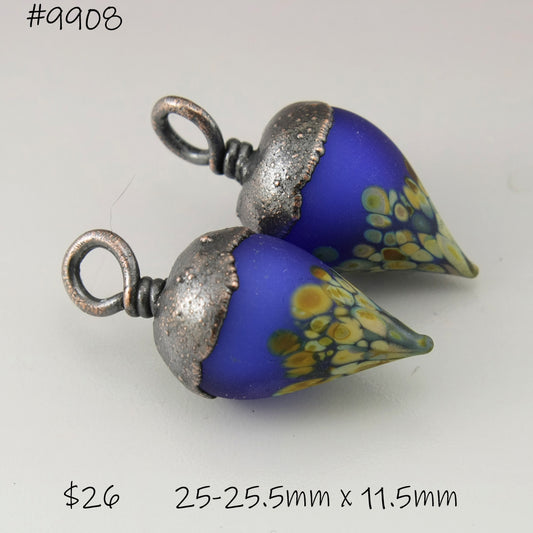 Dark Blue Etched Raku Drops with Copper Electroforming
