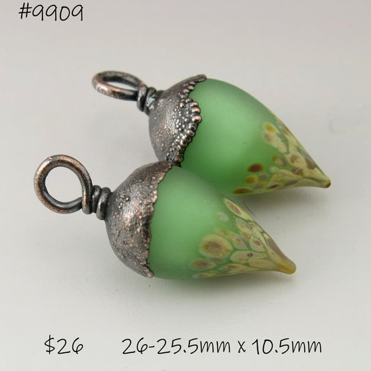 Pale Emerald Green Etched Raku Drops with Copper Electroforming