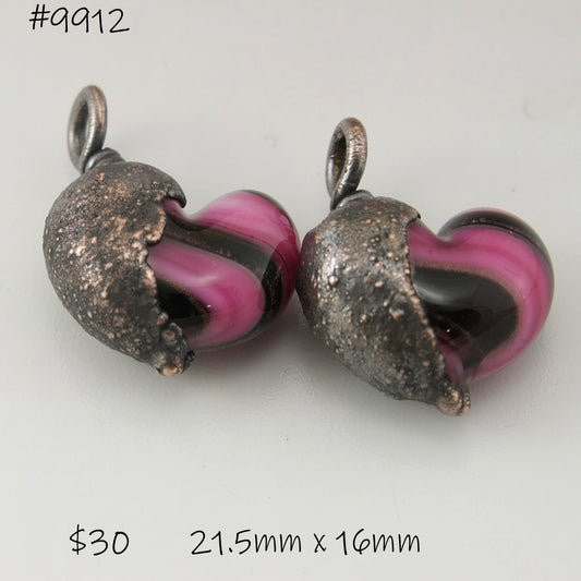 Pink Black Stripe Hearts with Copper Electroforming