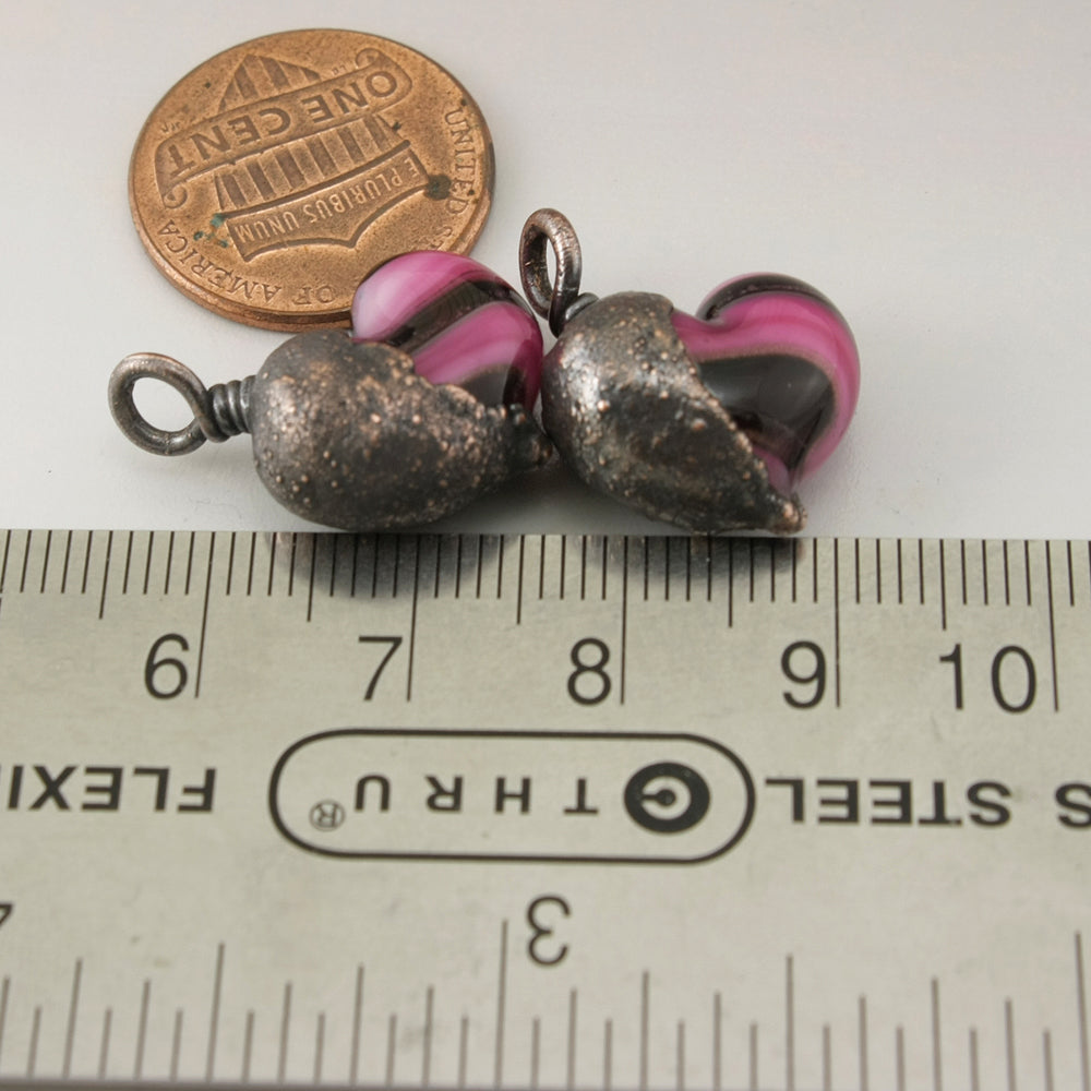 Pink Black Stripe Hearts with Copper Electroforming