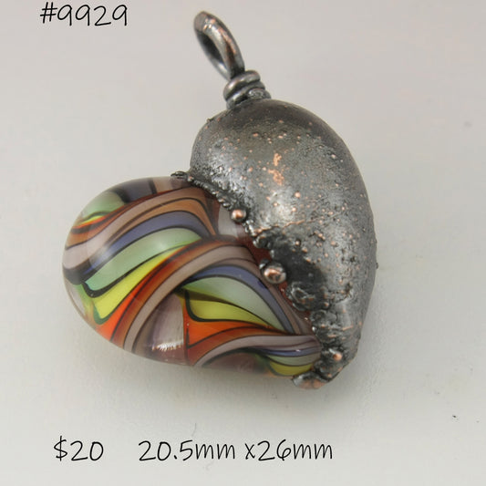 Rainbow Helix Heart Focal with Copper Electroforming