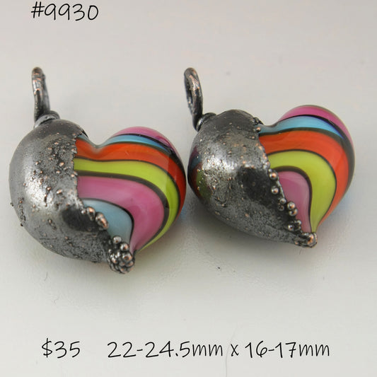 Pink Blue Green Orange Twist Hearts with Copper Electroforming
