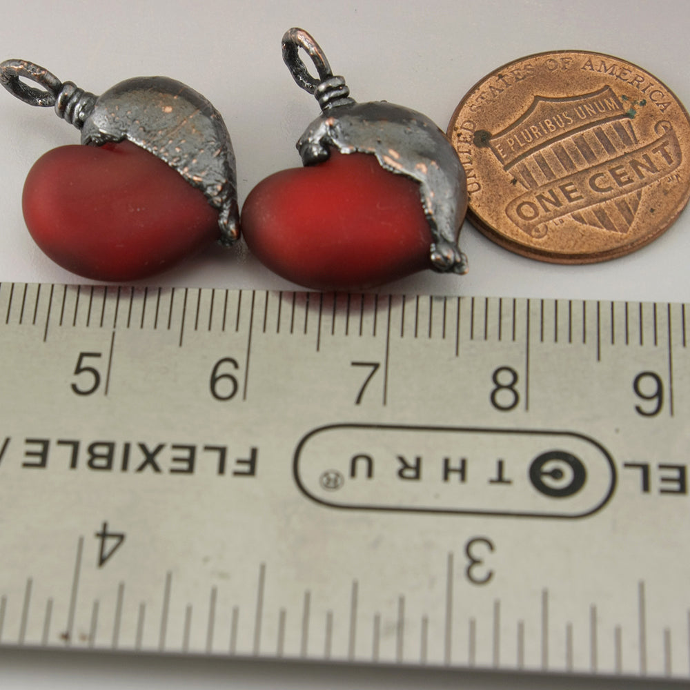 Red Etched Hearts with Copper Electroforming Pair