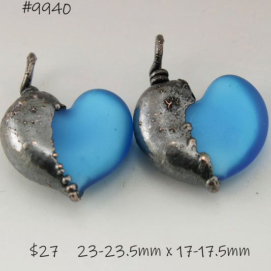 Etched Aqua Blue Hearts with Copper Electroforming