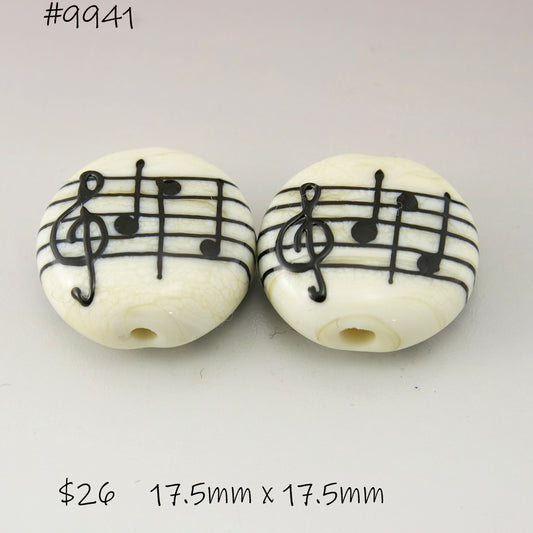 Ivory Lentil Pair with Black Music Notes and Manuscript
