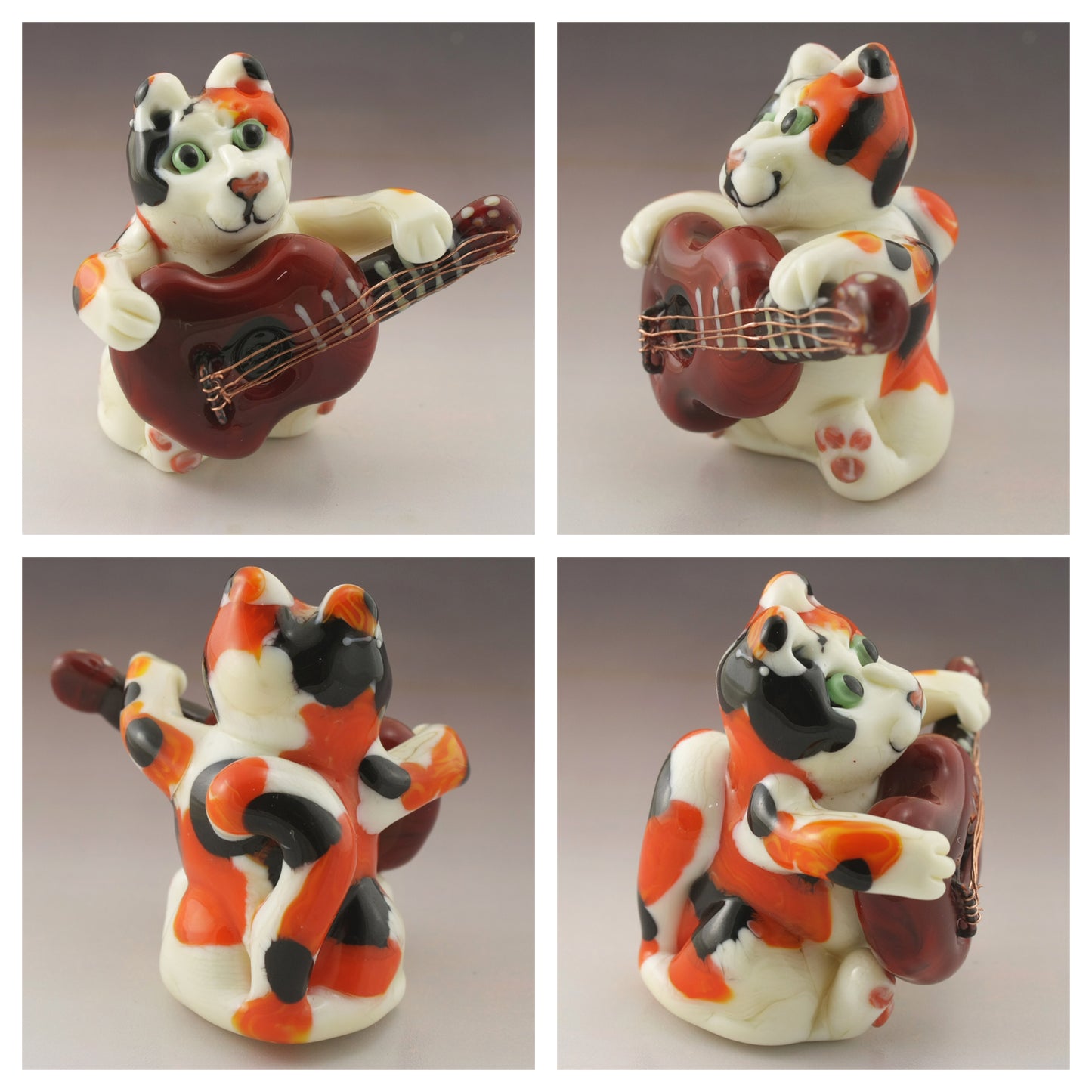 Guitar Playing Kitty Mixed Media Sculpture