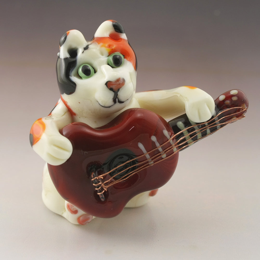 Guitar Playing Kitty Mixed Media Sculpture