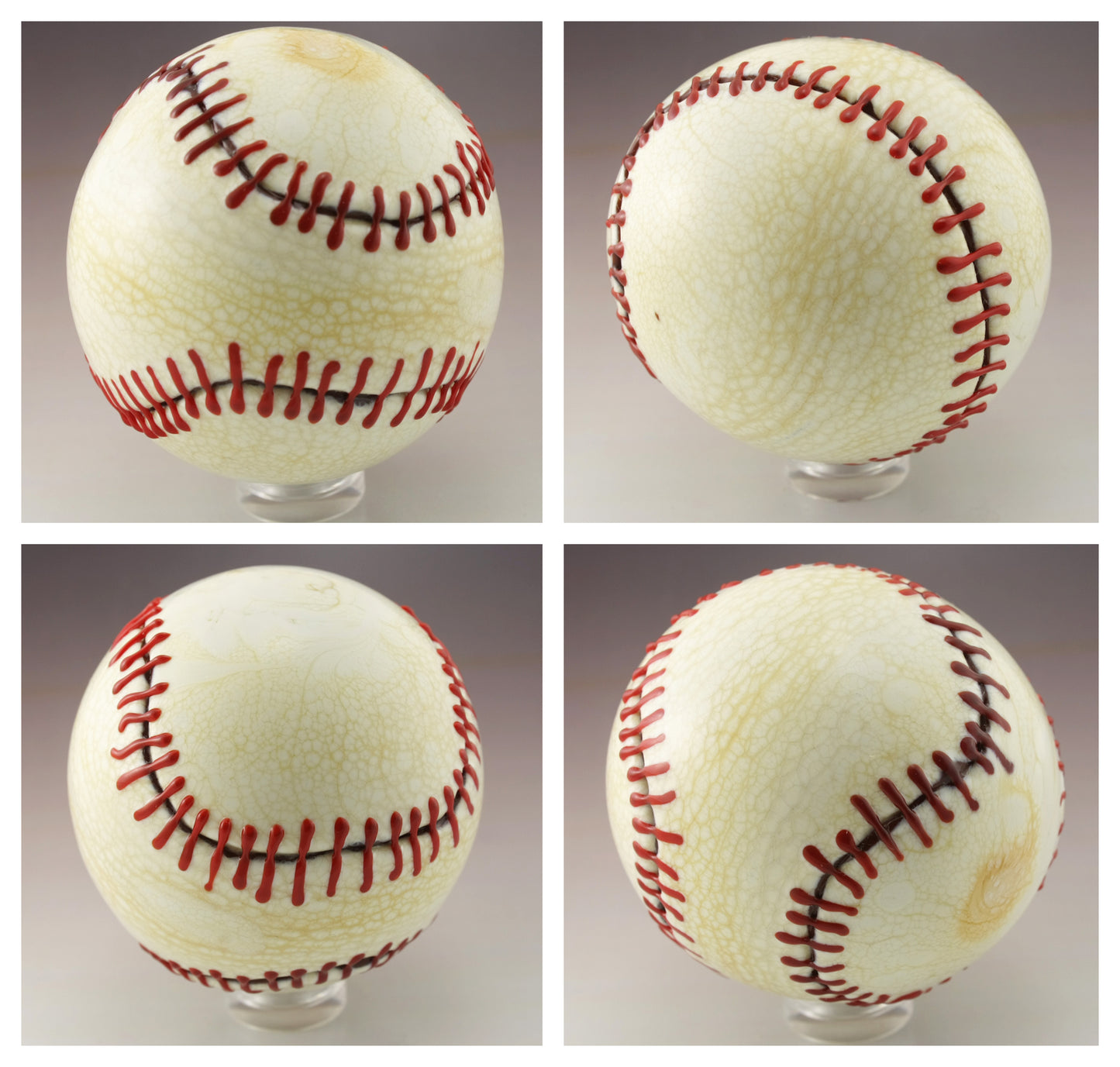 Jumbo Etched Baseball Marble in Ivory and Red