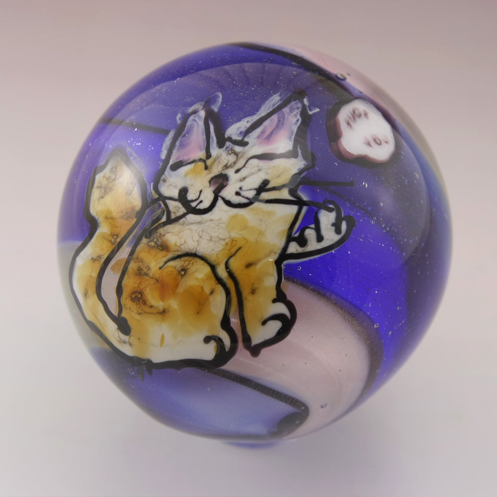 Swearing Kitty Marble on Sparkling Blue Purple