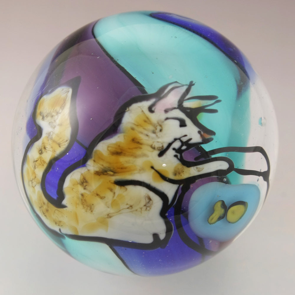 Fish Bowl Kitty Marble on Sparkling Blue Purple