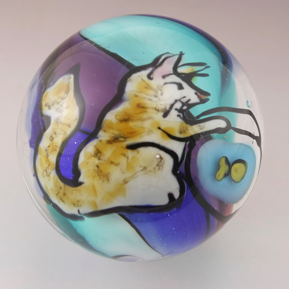 Fish Bowl Kitty Marble on Sparkling Blue Purple