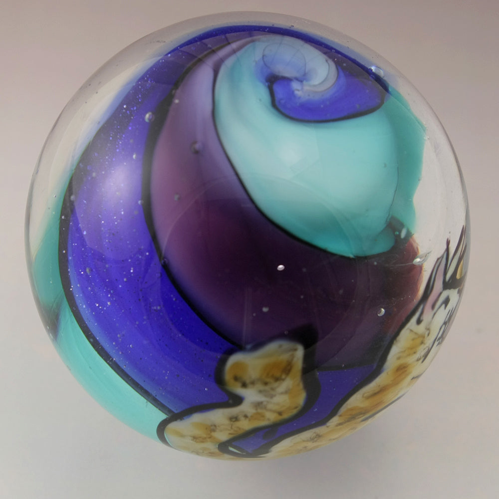 Fish Bowl Kitty Marble on Sparkling Blue Purple