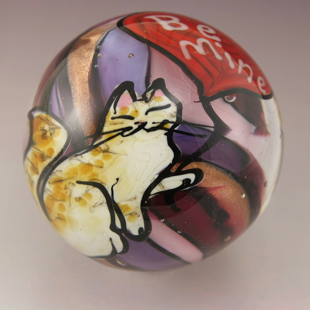 "Be Mine" Kitty on Pink, Purple and Goldstone Marble