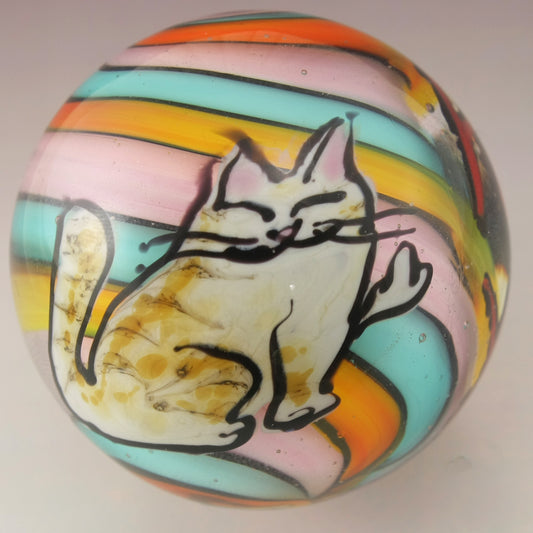 Kitty Flipping the Bird and Swearing Orange, Blue, Pink Marble