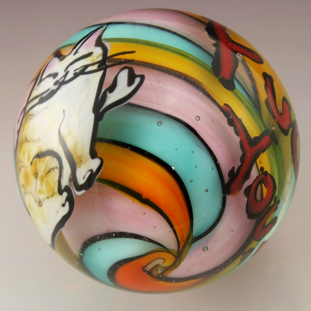 Kitty Flipping the Bird and Swearing Orange, Blue, Pink Marble