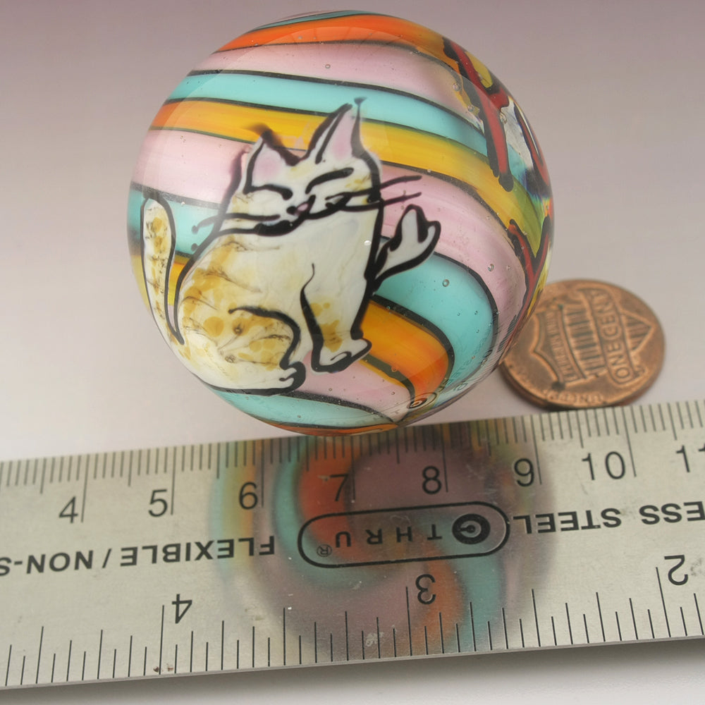 Kitty Flipping the Bird and Swearing Orange, Blue, Pink Marble