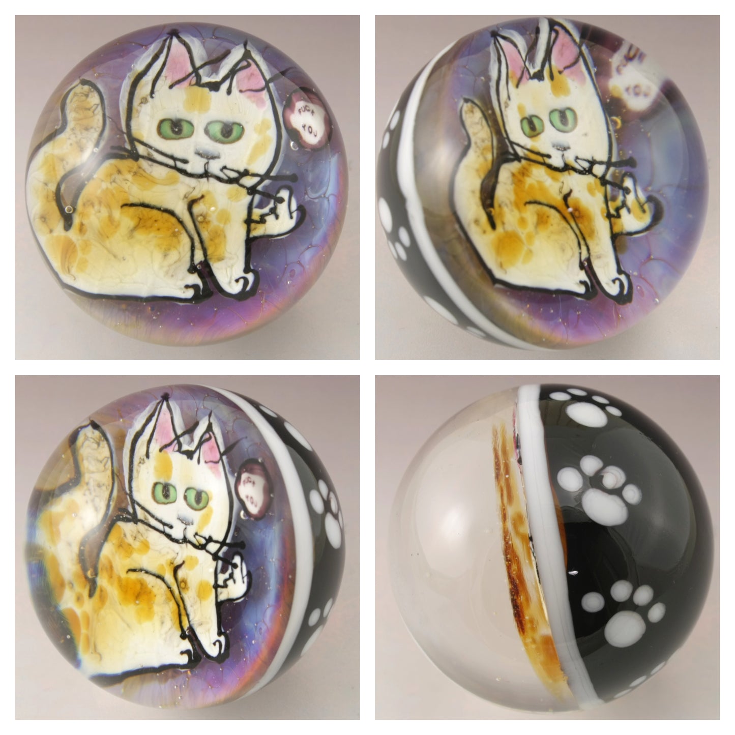 Kitty Flipping the Bird Marble