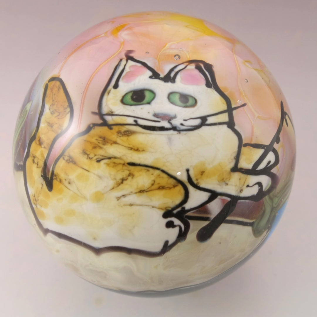 Fishing Cat with Cattails, Butterflies and Fishies Wraparound Marble