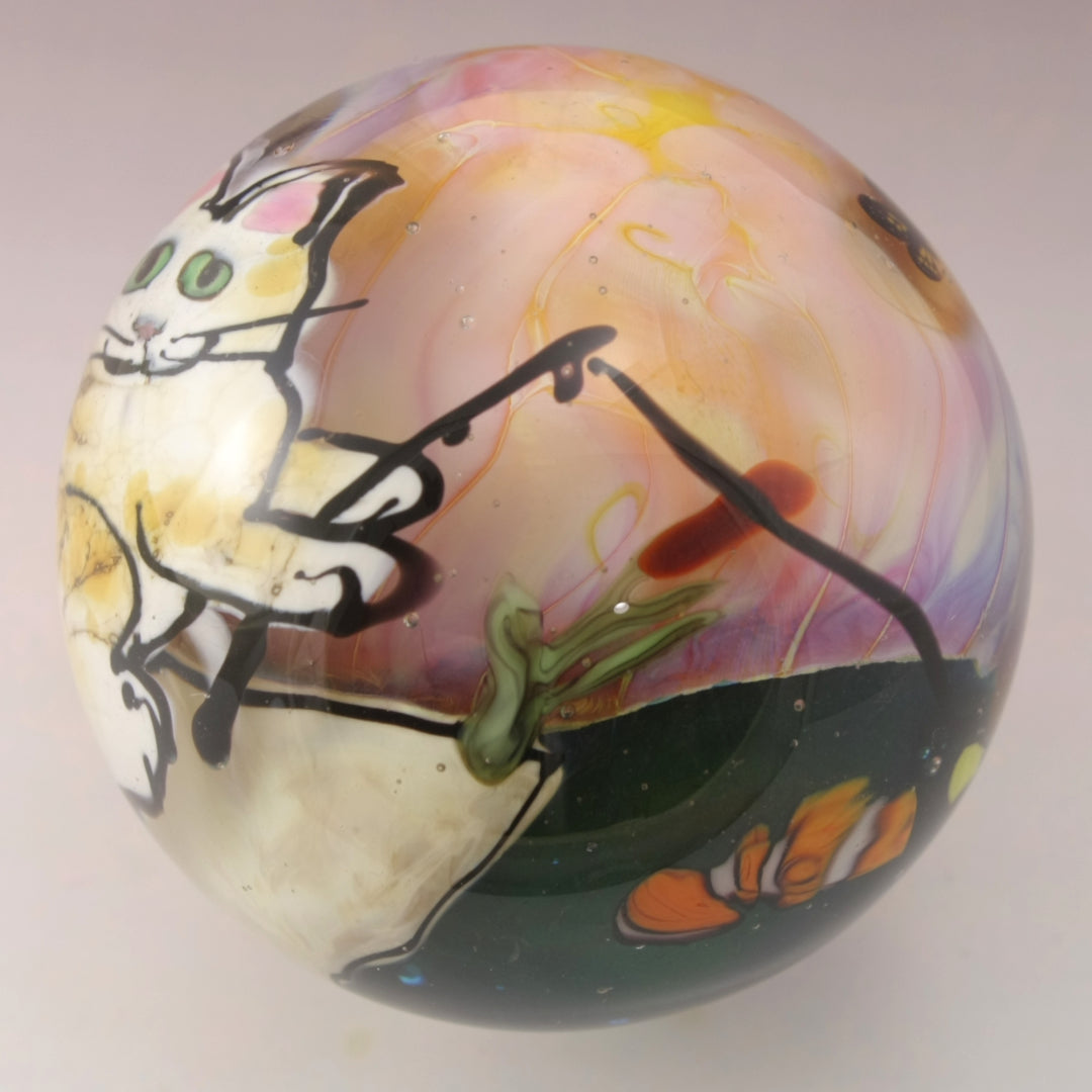 Fishing Cat with Cattails, Butterflies and Fishies Wraparound Marble