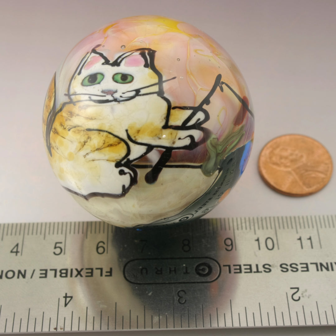 Fishing Cat with Cattails, Butterflies and Fishies Wraparound Marble