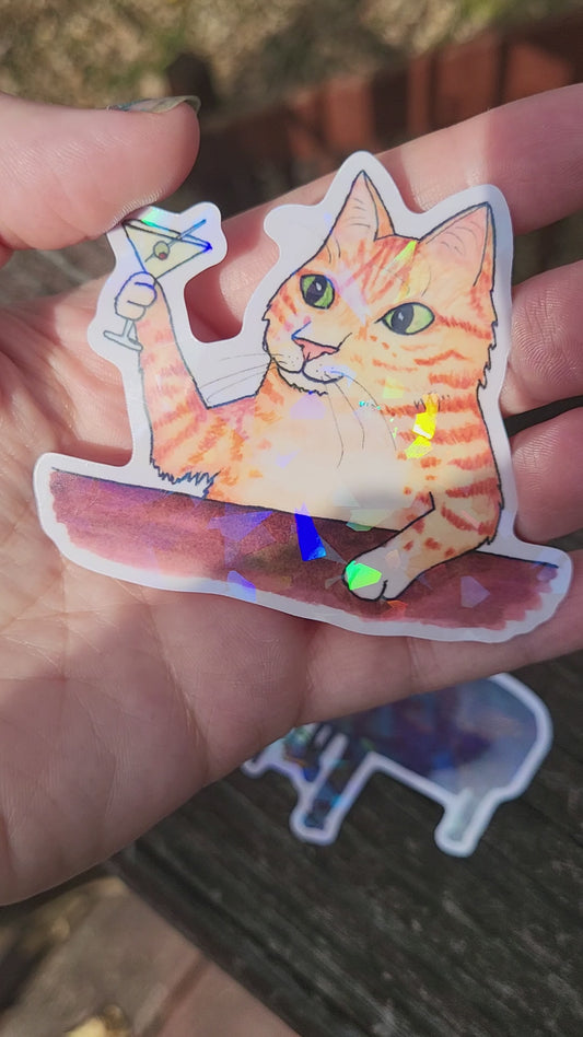 Martini Glass Cat Vinyl Sticker