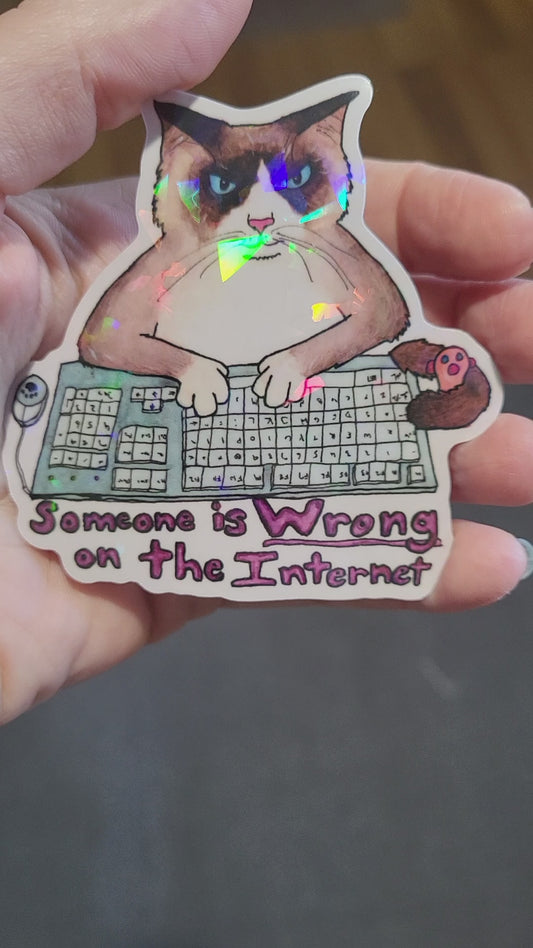 Annoyed Computer Cat Vinyl Sticker