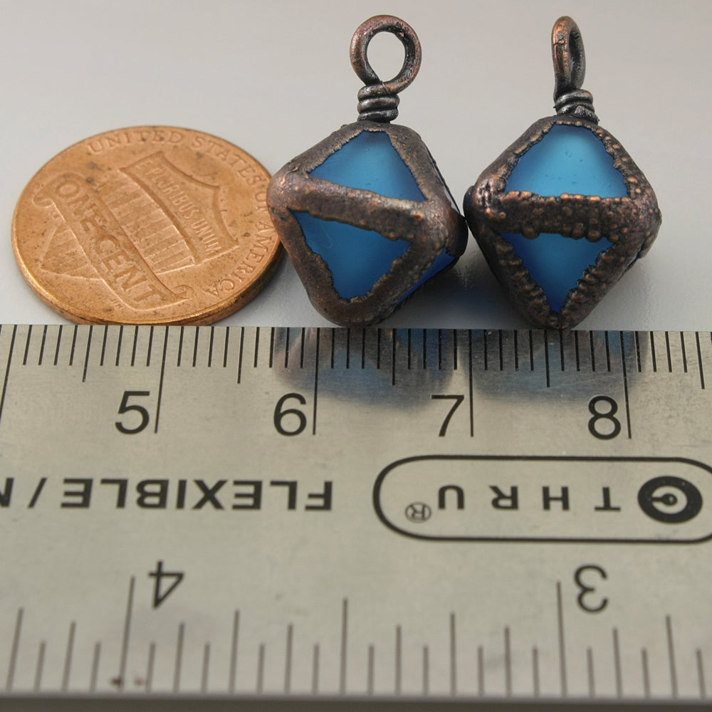 Aqua Blue Etched Geometric Crystals with Copper Electroforming Pair