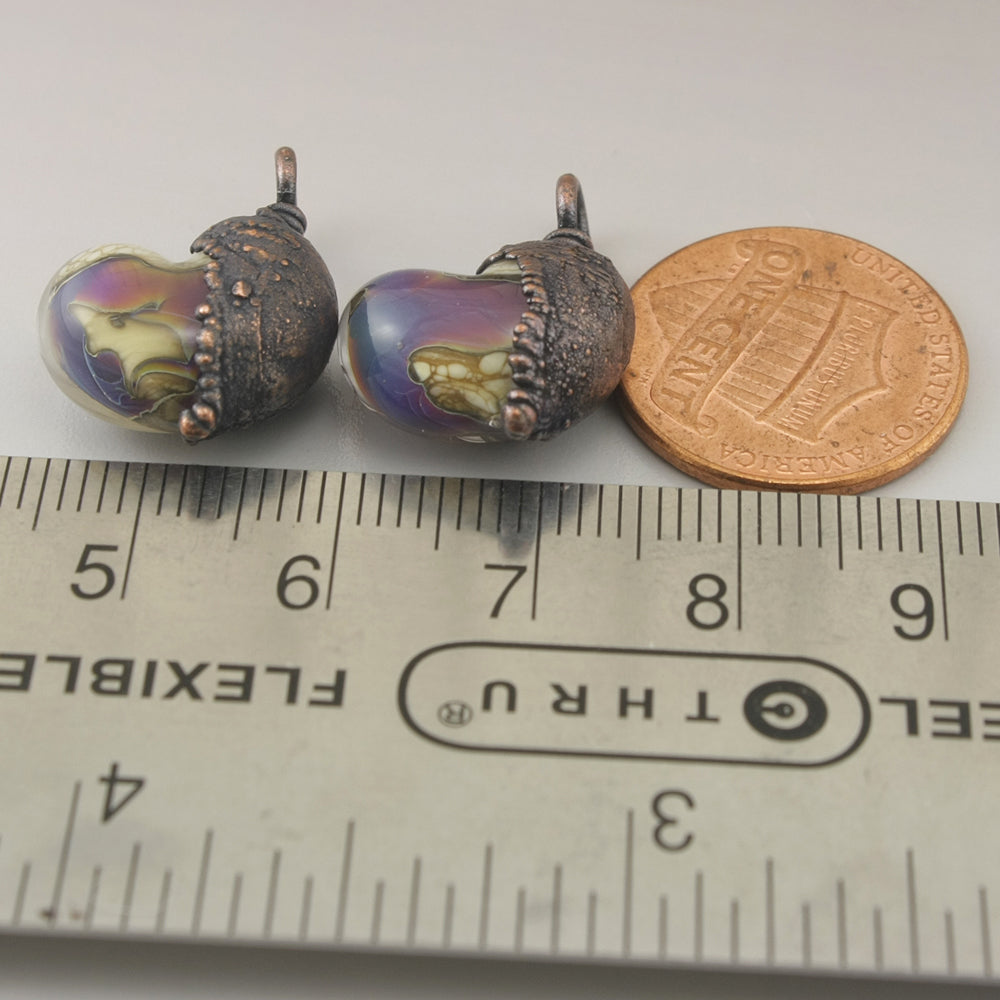 Blue Purple Ivory Hearts with Copper Electroforming