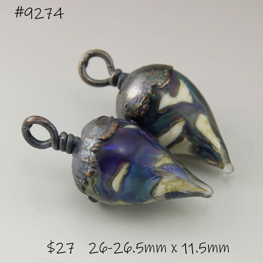 Ivory Blue Purple Luster Drops with Copper Electroforming