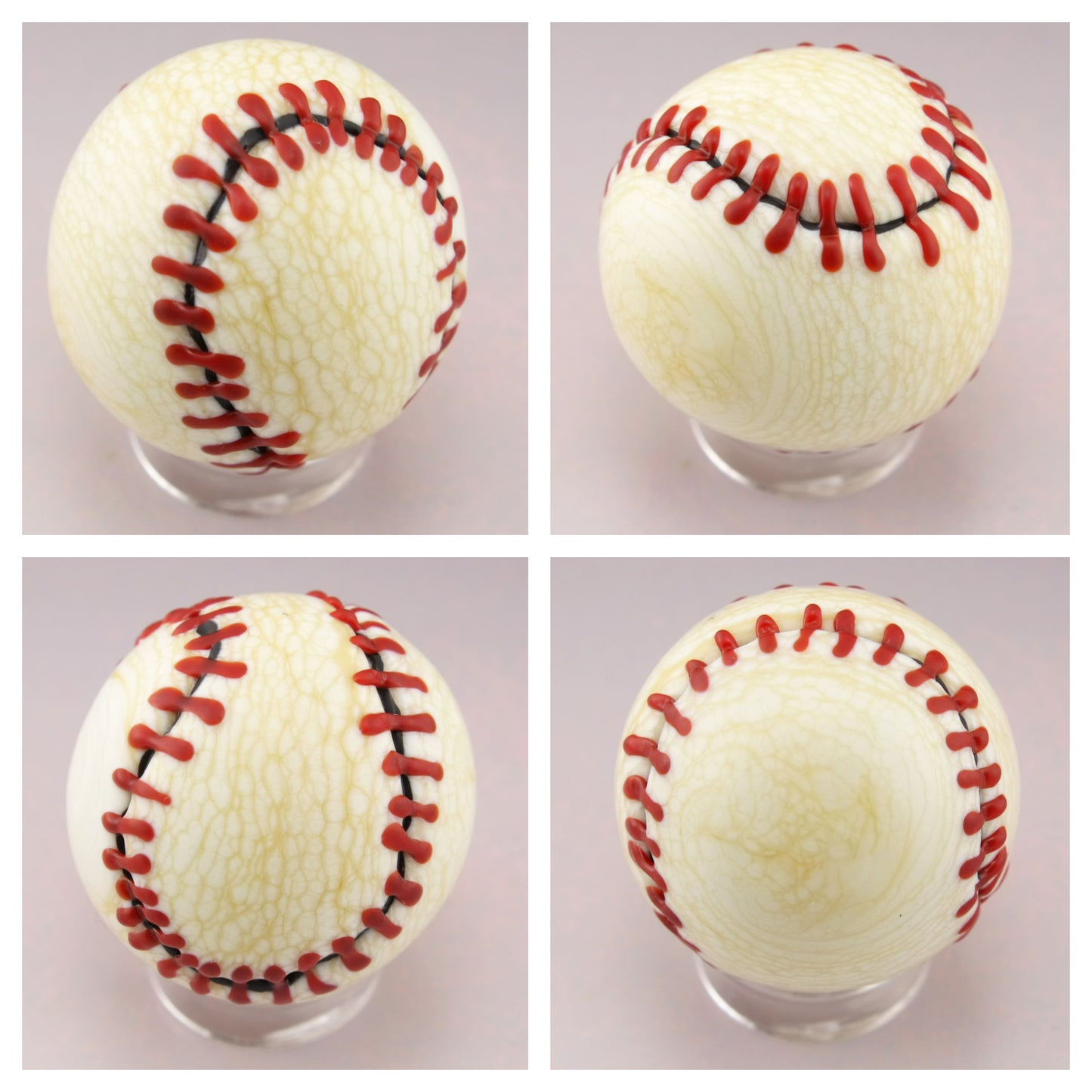 Petite Etched Baseball Marble in Ivory and Red
