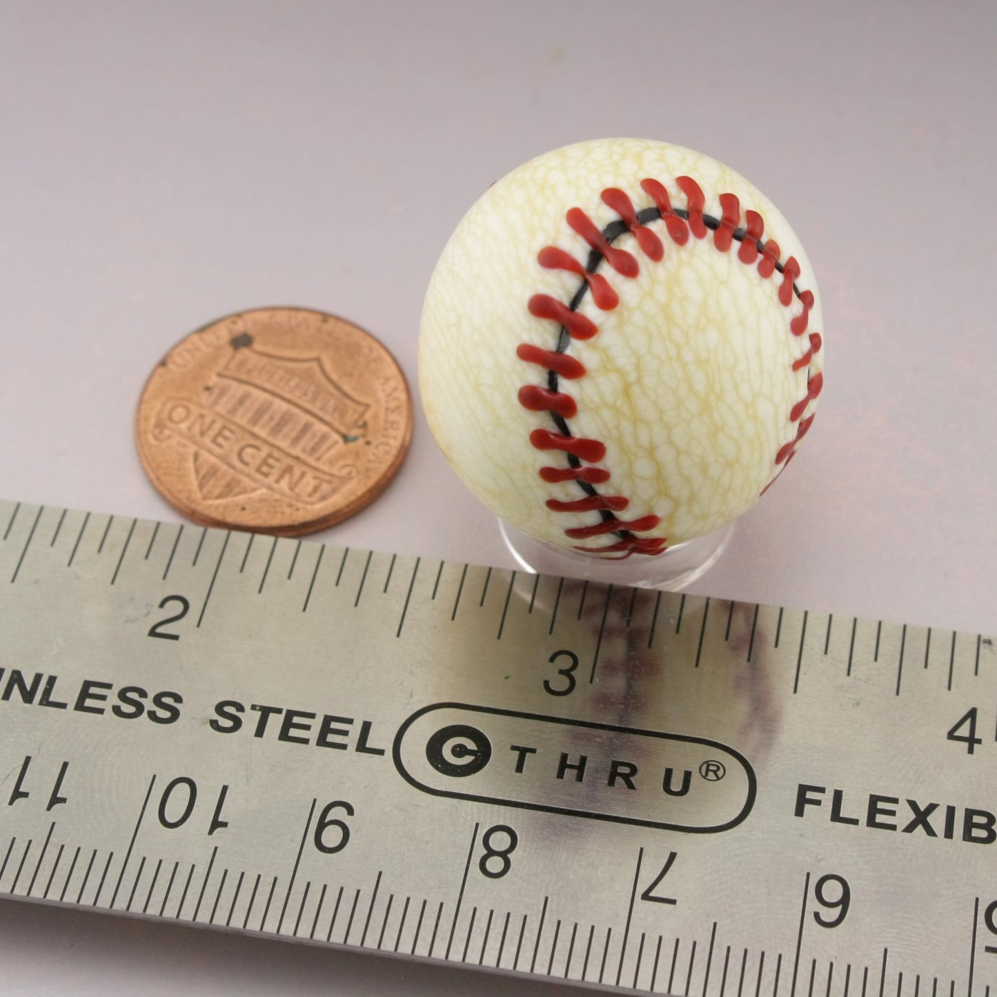 Petite Etched Baseball Marble in Ivory and Red