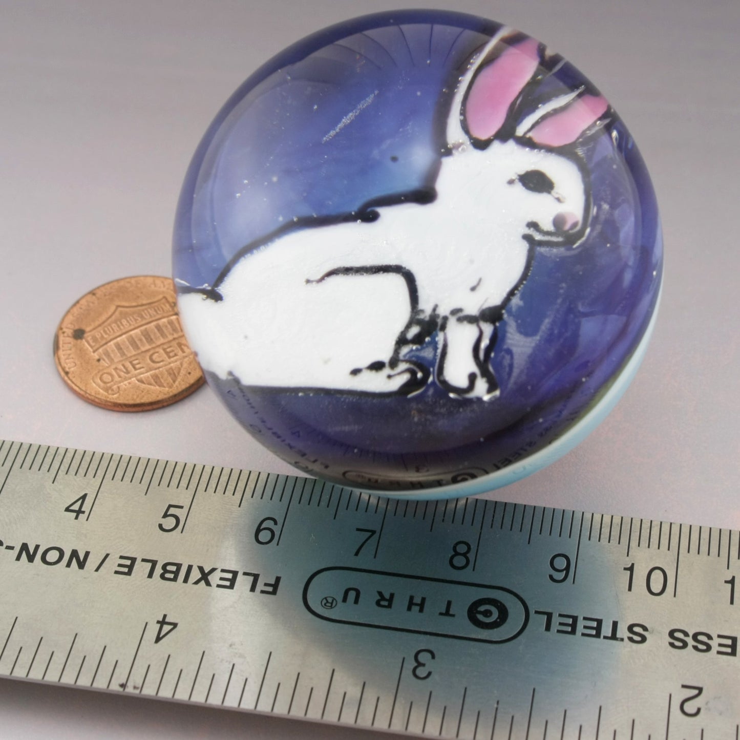 White Bunny Rabbit with Orange Carrot on Baby Blue backing Marble m144